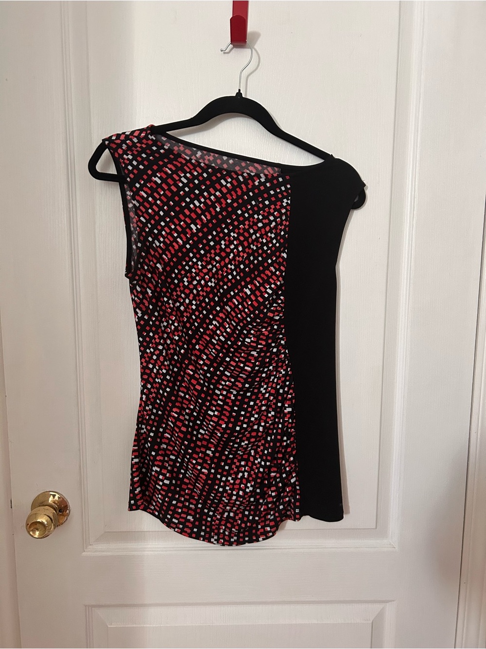 Black and Red Geometric Sheath Top - Women